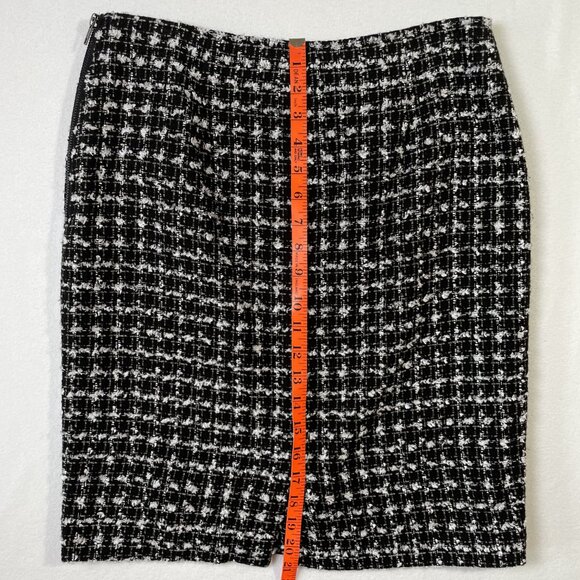 Halogen Tweed Pencil Skirt Classic Black White Knee Length Lined Size 8 - Picture 10 of 13